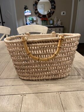 Kayu Natural Woven Straw Satchel with Bamboo Handles